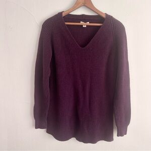 Goodthreads Women's Cotton Shaker Stitch Deep V-Neck Sweater Burgundy Heather M